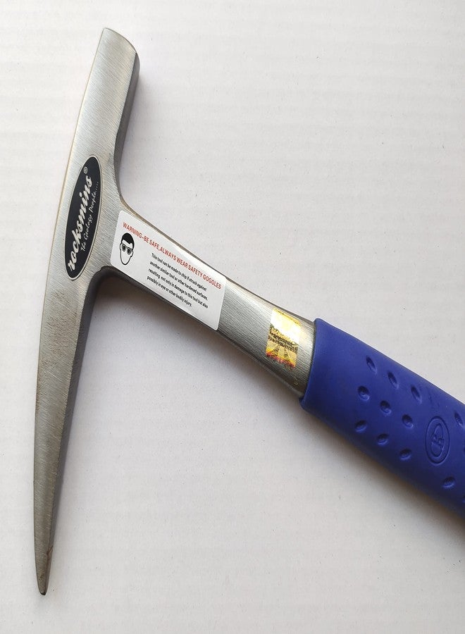 Rocksmins Pointed Blue Handle Geology Hammer Carbon Steel Imported Geological 900-950 gm Approx 12" Single Piece Shock Proof Rubber Grip Handle Metal Finish for Geologists Engineering Mining Brick - Image 4